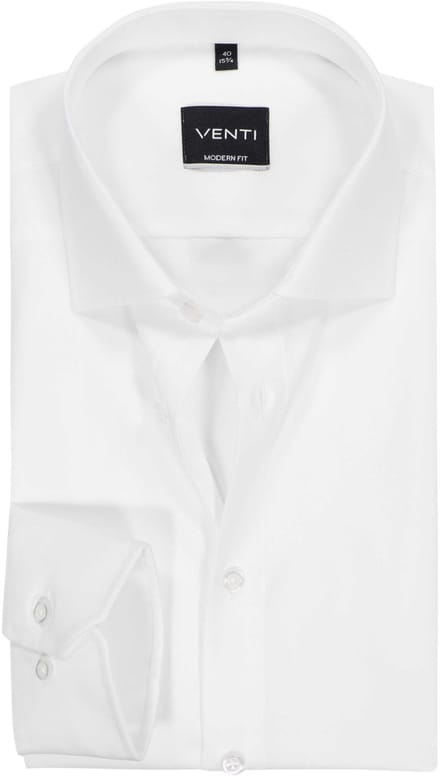 VENTI modern fit overhemd - mouwlengte 72 cm - twill - wit - Strijkvriendelijk - Boordmaat: 48
