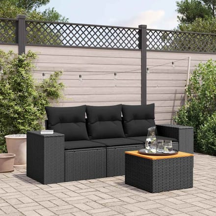 vidaXL - 4-delige - Loungeset - met - kussens - poly - rattan - zwart