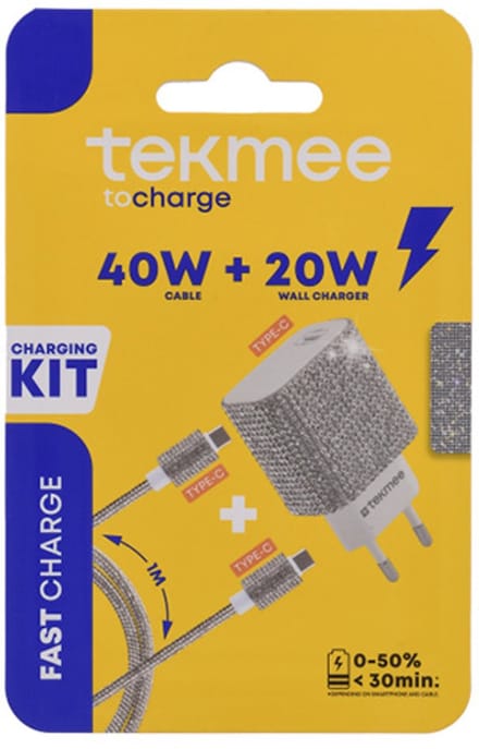 Tekmee - USB C Snellader 20W - USB C Adapter met Oplaadkabel 1 Meter