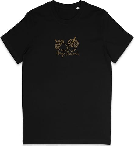 Grappig T Shirt Heren Dames - Herfst Eikels - Quote Hey Acorn's - Zwart M