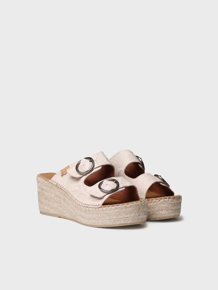Dames espadrille zonder achterkant van leer met jute sleehak | IDOIA