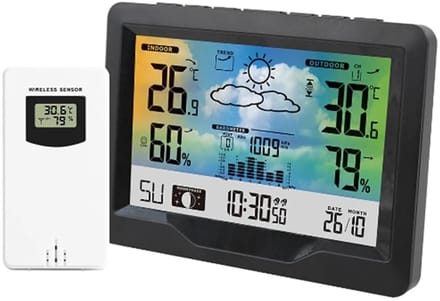 Digitaal Weerstation - Binnen Buiten Thermometer - Weersvoorspelling Thuis - LCD Scherm Barometer - Met Sensor - Wit