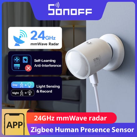 SONOFF SNZB-06P24 Zigbee Aanwezigheidssensor 24GHz, Bewegingssensor met Lichtsensor, Zone Detectie, Adaptieve Kalibratie, Compatibel met Home Assistant, Alexa & SmartThings (Hub vereist)