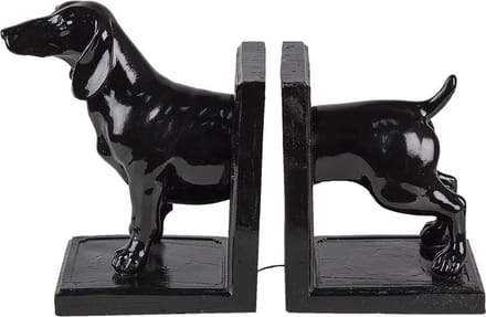 Clayre & Eef Boekensteunen Set van 2 Hond 25x9x15 cm Zwart Polyresin