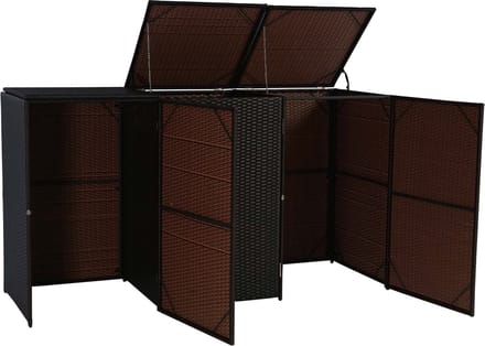 3-vaks prullenbak deksel MCW-E25, prullenbak deksel prullenbak, poly rotan 3x120l ~ bruin