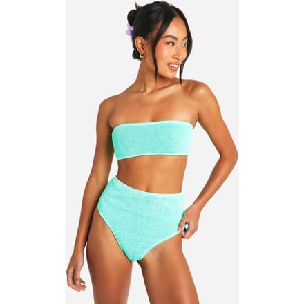 boohoo Dames Premium Crinkle Bikini Slip met Hoge Taille | Munt | Maat: 36