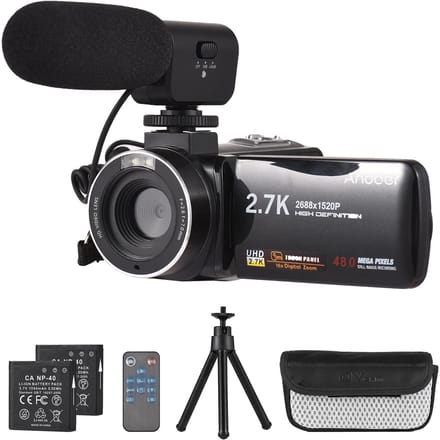 Andoer 2,7K digitale videocamera camcorder DV-recorder 48MP 16X digitale zoom 3,0 inch IPS Touch zwart