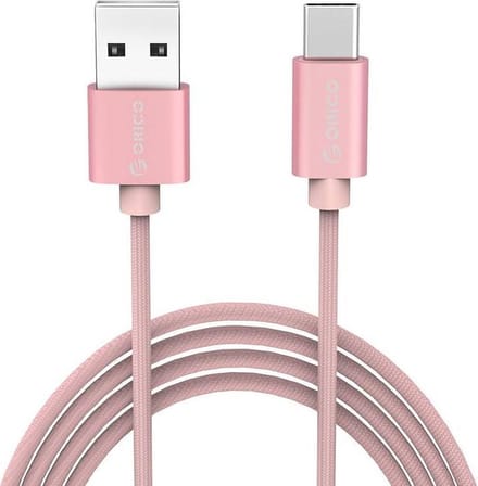 Orico - USB Type-C laad- en datakabel - 2.4A - Gevlochten Nylon - Aluminium - 1 Meter - Roze Metallic