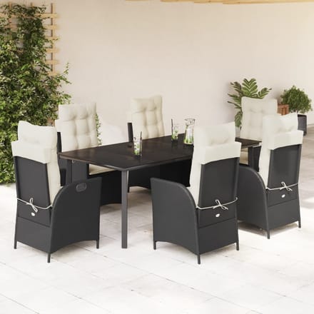 vidaXL - 7-delige - Tuinset - met - kussens - poly - rattan - zwart