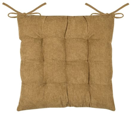 Stof Textile stoelkussen Dandy - camel - 38 x 38 x 5 cm - touwtjes sluiting - zitkussens - binnen/buiten