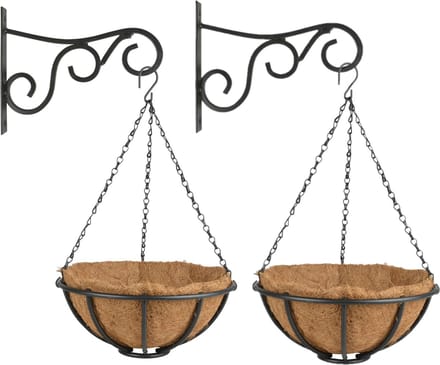 Set van 2x stuks Hanging baskets 30 cm met muurhaken - Complete hangmand set van metaal