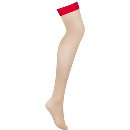Obsessive - Sexy Beige Kousen met Rode Inzet S814 S/M beige