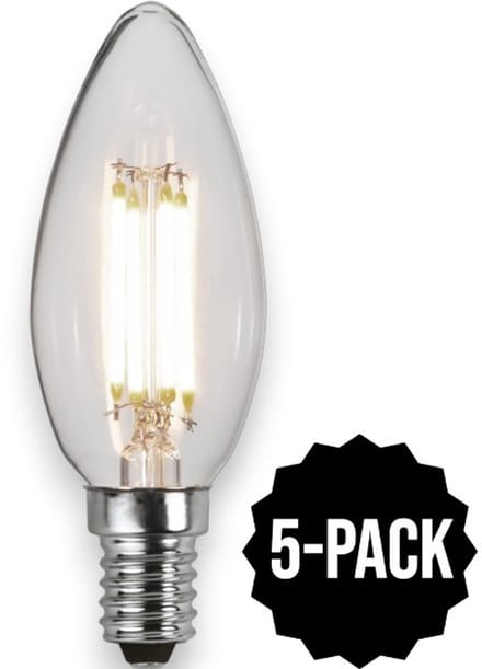 5-Pack | 3 standen - Kaarslamp - E14 - 4.2W - Warm Wit - 3000K - Filament - Helder
