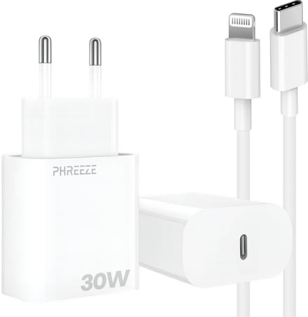 Snellader met usb C poort met Lightning kabel 30w Power Delivery - Made for iPhone - Gecertificeerde oplader met oplaaadkabel