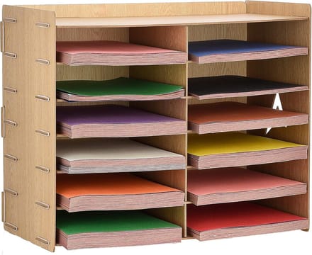Papieropslag Organizer - Verticale Sorteerder - Bureau Organisatie - Houtnerf Afwerking - 12 Compartimenten - Bruin