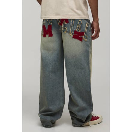Varsity Aqqlique Relaxed Fit Jeans | Stonewash | Size 50R