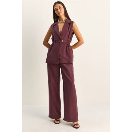 Hoge Taille Wijde Pijpen Co-ord Set met Jasje Kraag