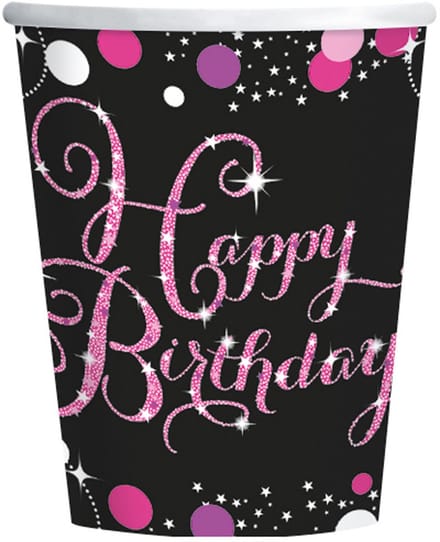 Amscan Feestbekers Happy Birthday 266 Ml 8 Stuks Zwart/roze
