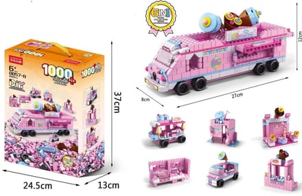 Bouwset Bus – 1000-delig – Roze - Gedetailleerd Bouwpakket – Blokkenset