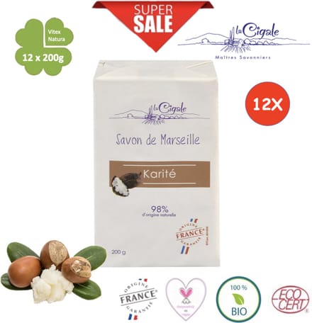 Karité Marseille Zeep | 12 x 200g | een extra milde shea boter zeep | La Cigale
