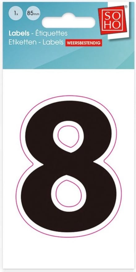 Plakcijfer - Nummer Sticker - 8 - Weerbestendig Ca. 85mm Hoog - Zwart