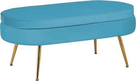 Poef Chanelle Blauw - Velours - Breedte 99 cm - Diepte 44 cm - Hoogte 40 cm