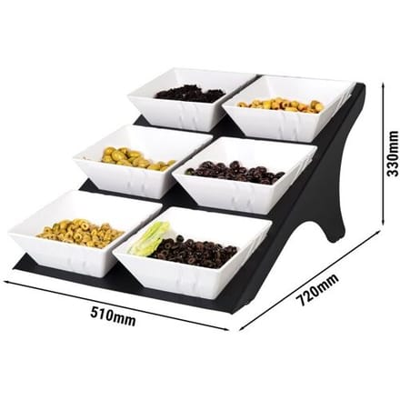 GGM Gastro Etagerie / Buffetständer - Schwarz - inkl. 6 Melaminschalen - eckig Zwart / Wit