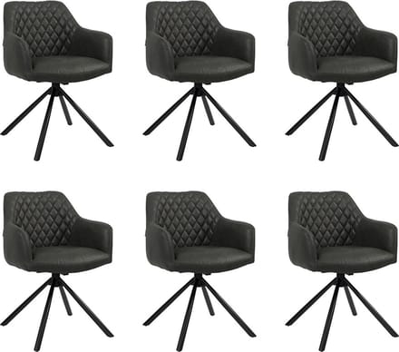 Bronx71® Industriële eetkamerstoel Dex zwart eco-leer - Eetkamerstoelen set van 6 - stoel