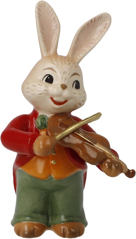 Goebel - Pasen | Decoratief beeld Haas Muzikant Violist | Aardewerk - 8cm - paashaas