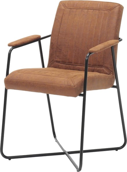 Armstoel Cesar Cognac - Kunstleer - Set van 2 - Zithoogte 50 cm - Zitdiepte 44 cm - Met armleuning