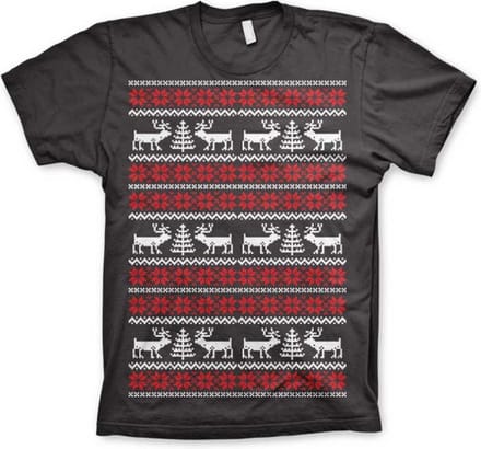 Heren Tshirt -L- Christmas Knit Pattern Grijs