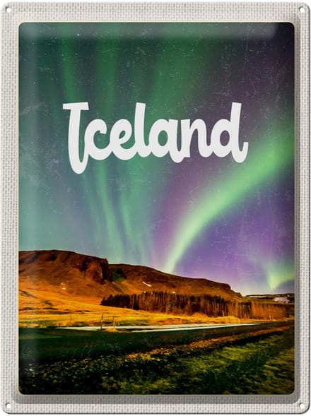 Blechschild Reise 30x40cm Iceland Retro Polarlicht Geschenk
