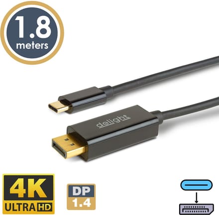 USB-C naar DisplayPort Kabel – DP 1.4 – 4K – 1,8 m – Zwart - 1 Stuks [20335B]