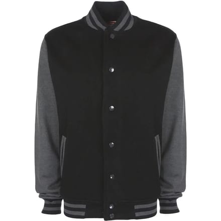 Varsity Jacket unisex merk FDM maat S Zwart/Grijs