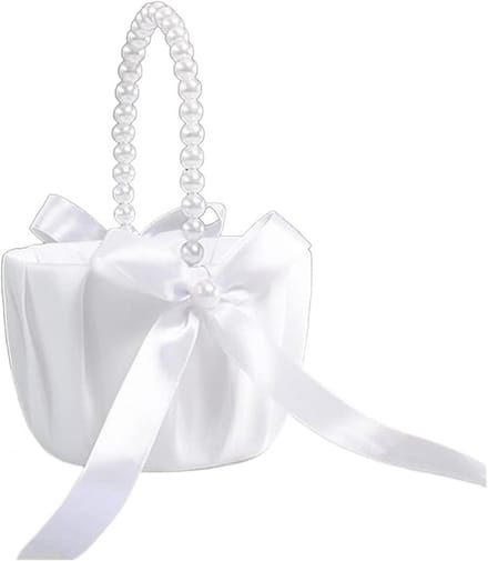 Bloemenmand Bruiloft - Satijnen Mandje - Ceremonie Decoratie - Elegant Ontwerp - 20 cm Hoog - Wit