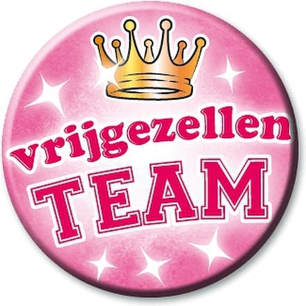 Roze vrijgezellen team button - dames - bachelor party - pre huwelijk feestje