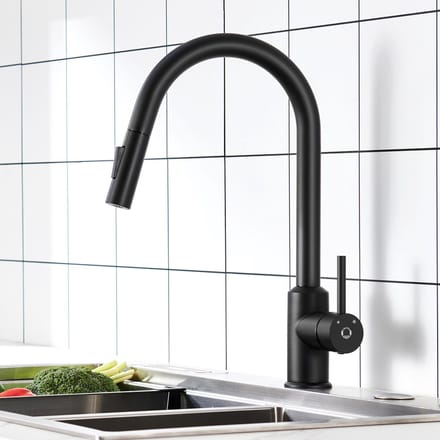 Cecipa MAX Luxe Keukenkraan Mat Zwart - Ronde Uitloop met Flexibele Handdouche - DVGW Gecertificeerd - RVS
