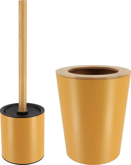 Tendance Badkamer accessoires set 2-delig - metaal/bamboe - oker geel - stijlvol