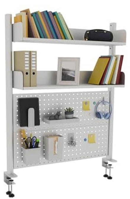 2-laags bureauplank met pegboard - wit 80 cm, bureauorganizer voor thuis en kantoor