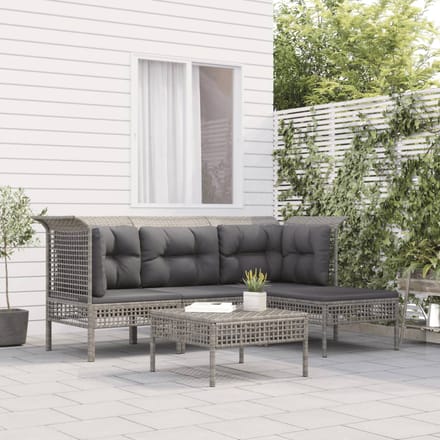 vidaXL - 5-delige - Loungeset - met - kussens - poly - rattan - grijs