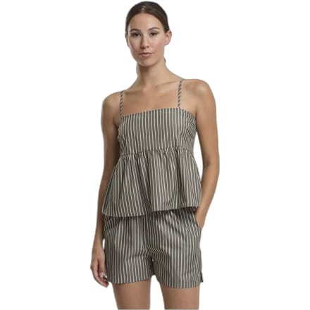 Urban Classics - Striped Cotton Cami Mouwloze top - M - Olijfgroen/Wit