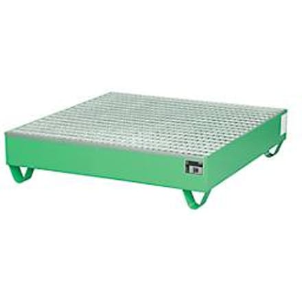 Stalen lekbak met rooster, 1200 x 1200 mm, groen RAL 6011