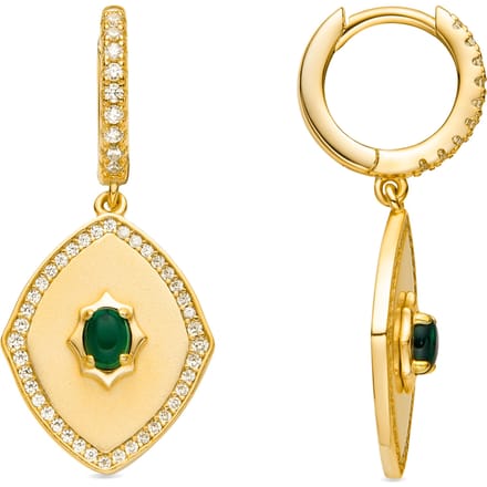Boucles d'oreilles - LUXENTER - Malachite Heartbeats - Argent sterling 925 - Zircone émeraude - Finition or jaune 18K beige