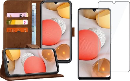 Hoesje geschikt voor Samsung A42 en Screenprotector - Book Case Kunstleer Wallet Bruin + Screen Protector Glas