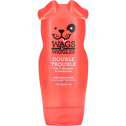 Wags & Wiggles, Double Trouble Shampoing & Après-shampoing 2-en-1, Pastèque Sauvage, 16 fl oz (473ml) red