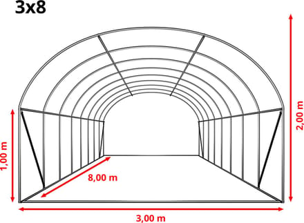 Tunnelkas 3x8m PE-zeil 180g/m² wit transparant