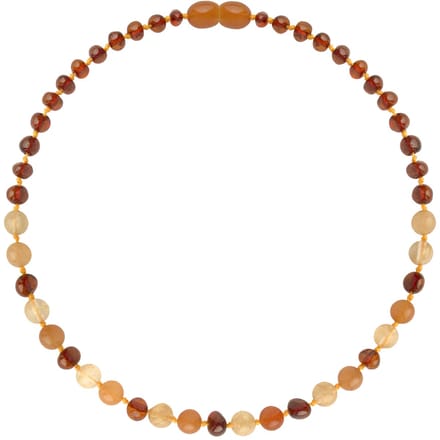 Wild Sun Barnsteen Ketting Kind - Amber Ketting - Baltische Barnsteen – 36 cm – Cognac / Aventurijn