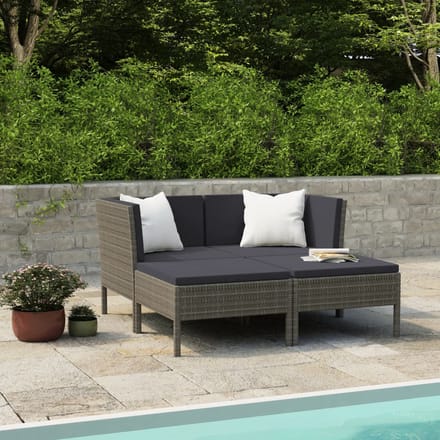 vidaXL - 4-delige - Loungeset - met - kussens - poly - rattan - grijs
