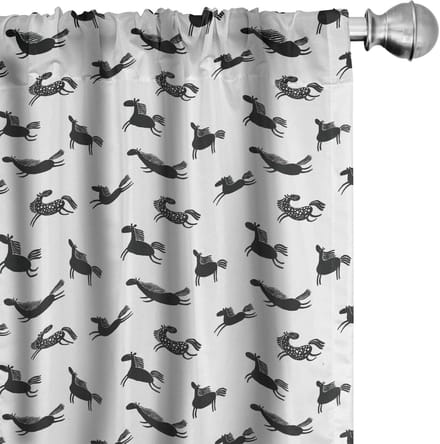 ABAKUHAUS Paarden Gordijnen – 2x75x175 cm – Microvezel – ZW-Wit