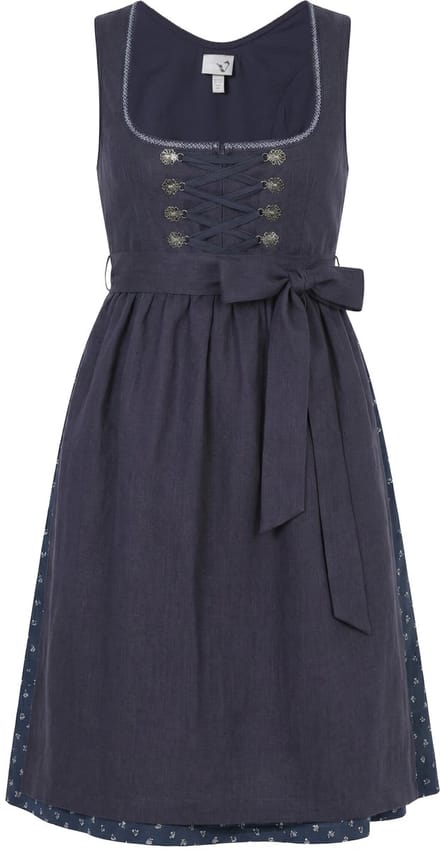 Ulla Popken - Dames - Dirndl van linnenmix bloemen carree hals vetersluiting - Donkerpaars - Maat 44